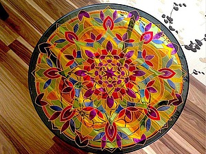 Пример декора журнального стола с помощью витражных красок | Ярмарка Мастеров - ручная работа, handmade