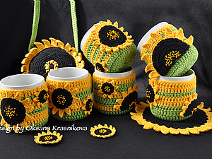 Грелки для чашек Подсолнечный рай | Ярмарка Мастеров - ручная работа, handmade