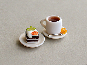 Чай с пироженкой из полимерной глины | Ярмарка Мастеров - ручная работа, handmade