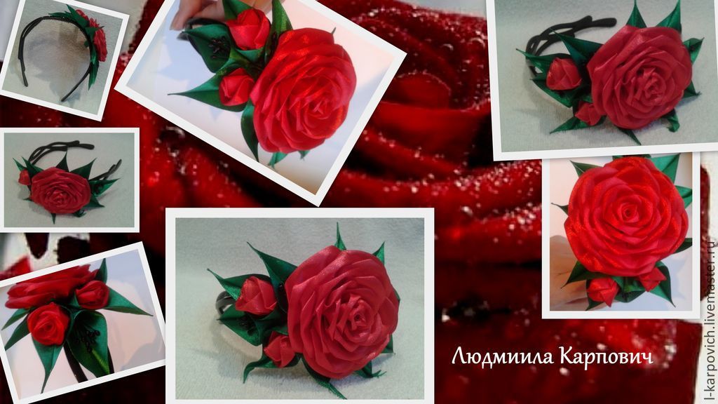 Цветы из лент канзаши на ободки Цветы из лент канзаши на ободки
