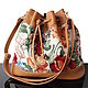 Bag-bag made of genuine leather and tapestry with floral pattern, Sacks, Bordeaux,  Фото №1
