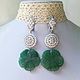 Order 'Water lilies' Earrings long with carved Aventurine. Dorida's Gems (Dorida-s-gems). Livemaster. . Earrings Фото №3