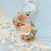 Украшения handmade. Livemaster - original item Earrings with flowers of Apple trees and forget-me-nots. Handmade.