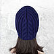  Beanie hat elastic band with braids knitted women's Dark Blue. Caps. Space Cat Knitting. My Livemaster. Фото №6