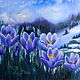 Landscape Painting Winter Wall Art with Snowdrops Flower. Pictures. Art Gallery by Natlya Zhdanova. My Livemaster. Фото №6
