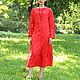 Рубашка-платье ярко-красное на льна с рукавом 3/4, Платья, Гуанчжоу,  Фото №1