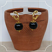 Украшения handmade. Livemaster - original item Earrings with black agate in gold. Handmade.