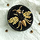 Brooch Bee Golden bee round black brooch embroidery on velvet. Brooches. Home textiles for children and toys. My Livemaster. Фото №6