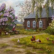 Картины и панно handmade. Livemaster - original item Oil painting spring landscape, 35x50 cm, Lilac blossom in the village. Handmade.
