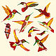 Embroidery applique red birds hummingbird patch stripe on clothes, Applications, Moscow,  Фото №1