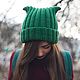 Order Green hat with ears with horns, with lapel, Warm, Unisex gift. NatalieKnit. Livemaster. . Caps Фото №3