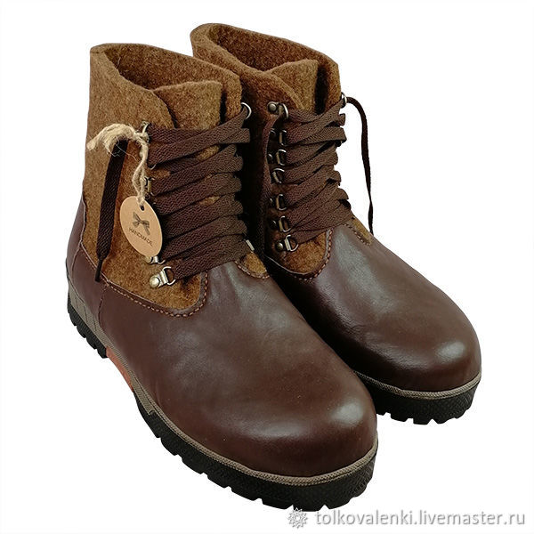 Brown felt boots with laces and leather, Felt boots, Ramenskoye,  Фото №1