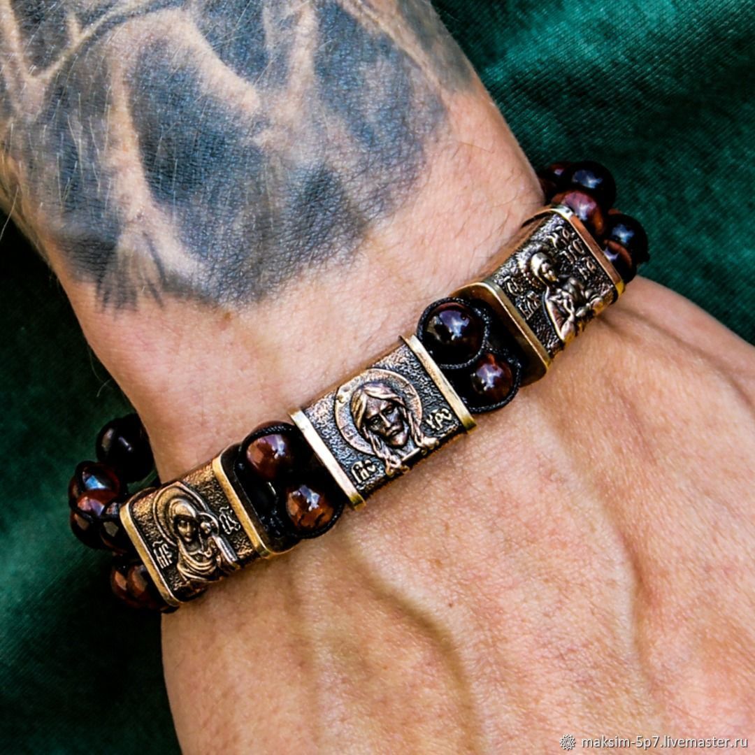 Мужской браслет с иконами православный браслет из натуральных камней винтернет-магазине Ярмарка Мастеров по цене 6900 ₽ – TMDDORU