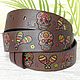 Sugar Skull Leather Belt, Brown Leather Belt. Straps. Made In Rainbow. My Livemaster. Фото №5