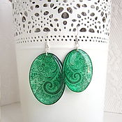 Украшения handmade. Livemaster - original item Transparent Oval Earrings Emerald Green Paisley Pattern India. Handmade.