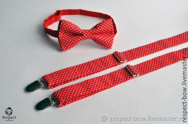 Красная галстук бабочка в горошек + красные подтяжки / Набор Адреналин ...