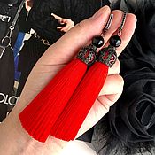 Украшения ручной работы. Ярмарка Мастеров - ручная работа Earrings-brush Red Queen scarlet bright red. Handmade.
