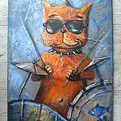 Картины и панно handmade. Livemaster - original item The drummer cat. Handmade.