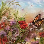 Картины и панно handmade. Livemaster - original item Pictures: Sunny painting with wildflowers and a butterfly. Handmade.