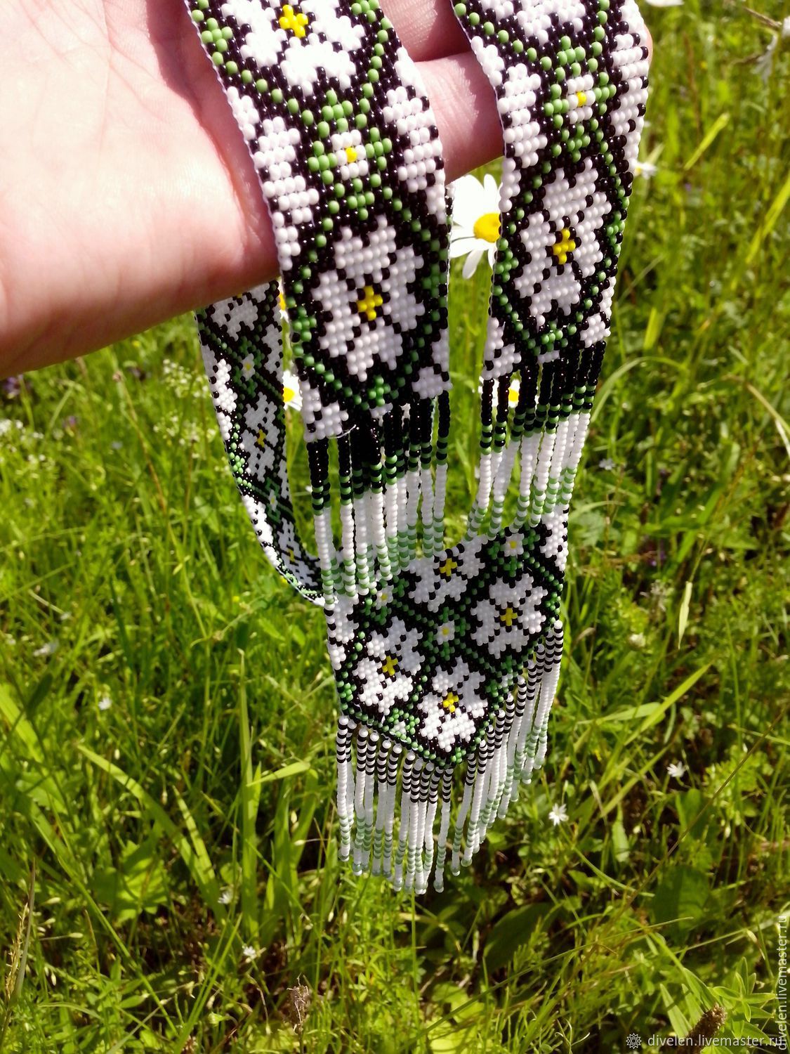 Chamomile. Gerdan and bracelet,woven beaded(floral ornament), Gerdan, Krasnoyarsk,  Фото №1