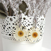Украшения handmade. Livemaster - original item Earrings with Real Daisies White Yellow Rhodium Silver Eco Jewelry. Handmade.