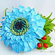 Hairpin-automatic 'Blue gerbera with cranberries'.Flowers from polymer clay, Hairpins, Zarechny,  Фото №1