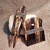 Украшения handmade. Livemaster - original item Wooden comb Provence Hairpin ebony inlay Tunbrige ware hairfork. Handmade.