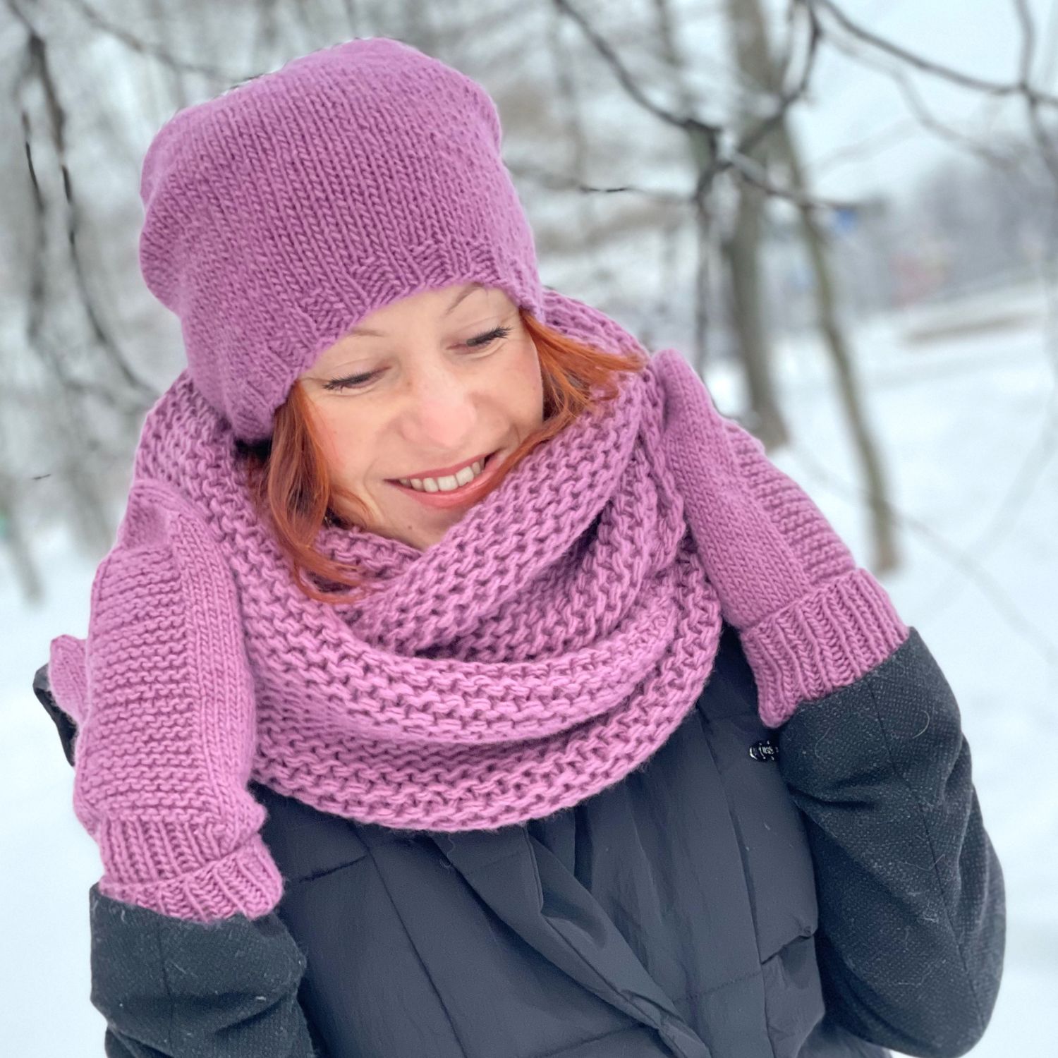 Комплект женский НИКА/НЕЛЬС фиалка шапка шарф крупная вязка в интернет ...