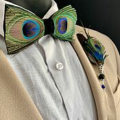 Комплект: галстук-бабочка и бутоньерка с перьями фазана