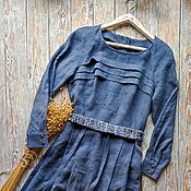 Одежда handmade. Livemaster - original item Long blue linen dress with long sleeves. Handmade.