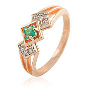Украшения handmade. Livemaster - original item 585 gold ring with emerald and diamonds. Handmade.