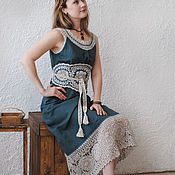 Одежда handmade. Livemaster - original item Linen dress with lace 