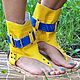 Order High sandals in Yellow textured leather Croco blue. Katorina Rukodelnica HandMadeButik. Livemaster. . Sandals Фото №3