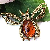 Украшения handmade. Livemaster - original item Brooch May beetle with amber. Handmade.