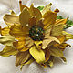 Leather flowers. Leather brooch hairpin YELLOW SUNFLOWER leather and suede. Brooches. Irina Vladi. My Livemaster. Фото №4