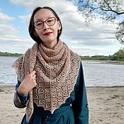 Аксессуары handmade. Livemaster - original item Knitted beige merino wool shawl is a casual accessory. Handmade.