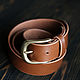 Wide leather men's belt for jeans, brown, Straps, St. Petersburg,  Фото №1