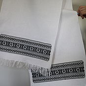 Русский стиль handmade. Livemaster - original item Towel embroidered with a cover in black with a pattern of Russian villages. Handmade.