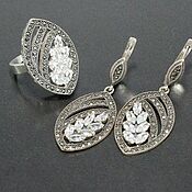 Украшения handmade. Livemaster - original item Ring Earrings Marcasite Cubic Zirconia 925 Sterling Silver VAN0005. Handmade.