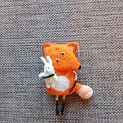 Украшения handmade. Livemaster - original item Fox with hare, felted brooch. Handmade.