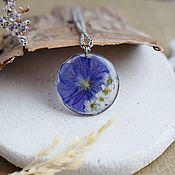 Украшения handmade. Livemaster - original item Pendant with real flowers in resin. Pendant with linen. Blue pendant. Handmade.