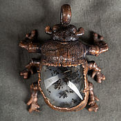 Украшения handmade. Livemaster - original item Copper pendant Scarab Beetle moss agate No. 2. Handmade.