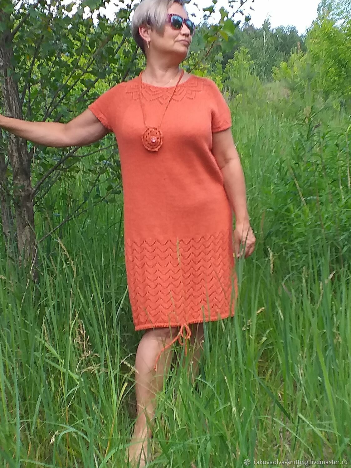 Платье летнее вязаное оранжевое лён, Платья, Нижний Новгород,  Фото №1