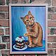 Картина в раме " Кот и тортик.". Картины. Yulia-luana-art. Ярмарка Мастеров.  Фото №5