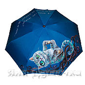 Зонт складной серебряный зонт-трость с рисунком  "Чеширский кот"