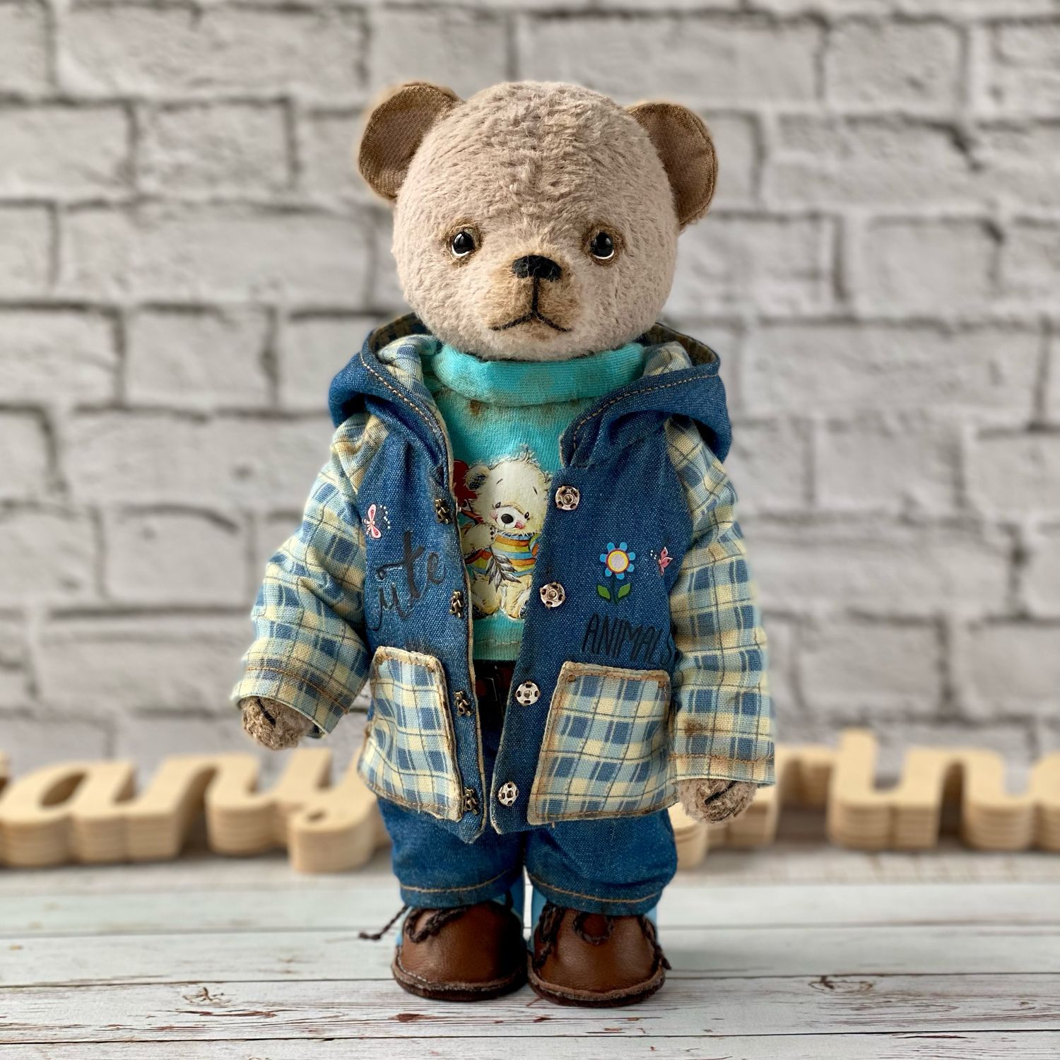Teddy bear in a denim jacket – купить 