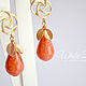 Earrings with leaves, orange agate, poussettes gold. Stud earrings. White Book. My Livemaster. Фото №5