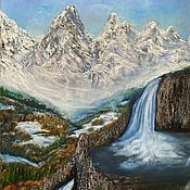 Картины и панно handmade. Livemaster - original item Pictures: Oil painting Place of Power Snow in the Mountains. Waterfall. Mountain river.. Handmade.