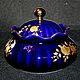 Cobalt sugar bowl with golden flowers, Germany, Vintage kitchen utensils, Moscow,  Фото №1