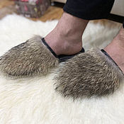 Обувь ручной работы handmade. Livemaster - original item Men`s Wolf Fur Slippers. Handmade.